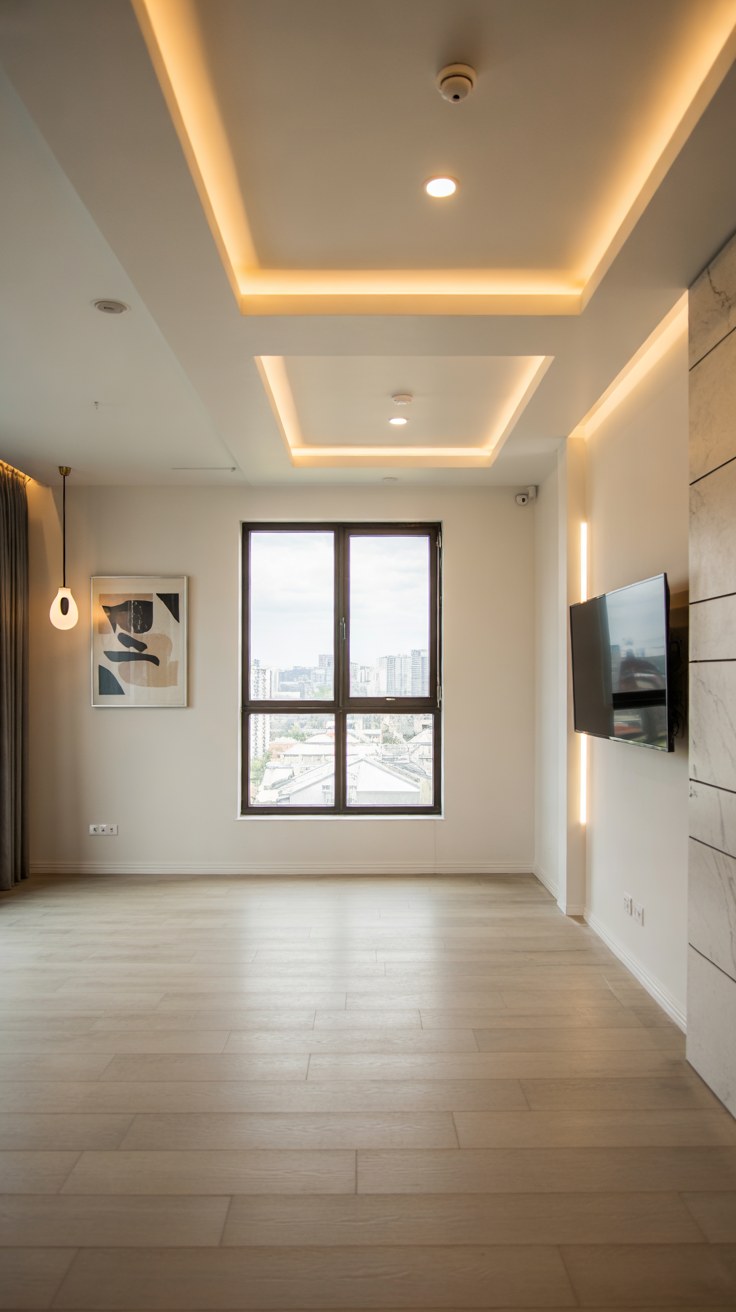 Modern Bedroom Decor Ideas with LED Ceiling Lights and Minimalist Design