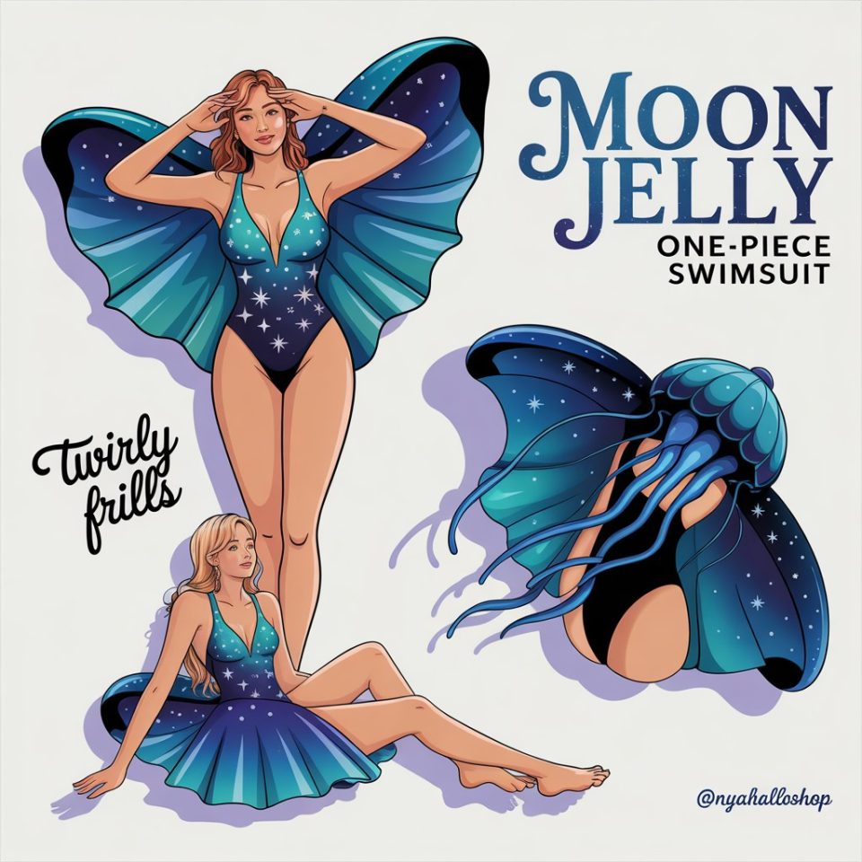 Moon Jellyfish One-Piece Swimsuit with Cape - Magical Beach Style
