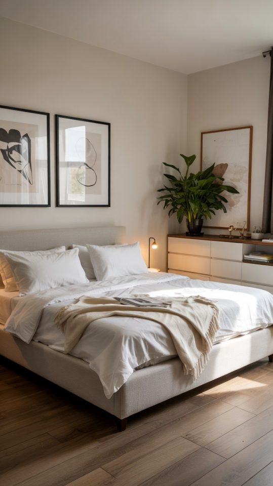 Minimalist Bedroom Ideas with Warm Lighting and Natural Plants
