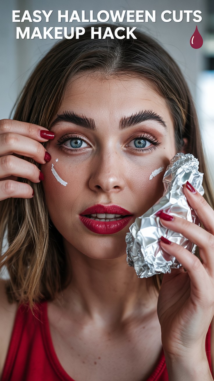 Easy Halloween Tinfoil Makeup Hack: Scary Cuts & Blood Effect Tutorial