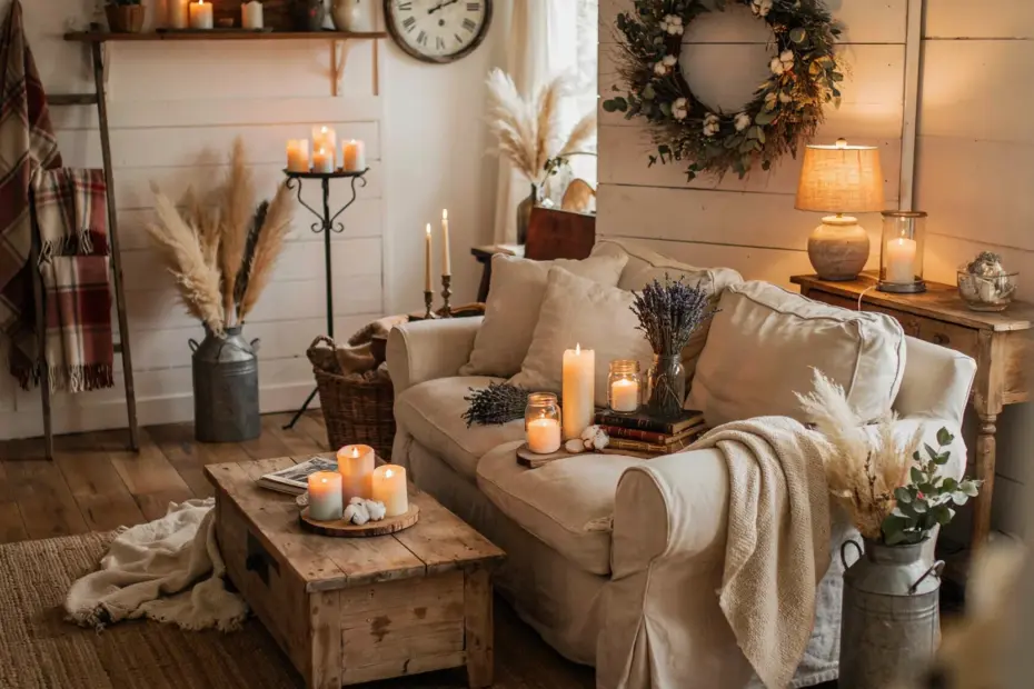 Mid Century Modern Living Room Ideas | Cozy Retro Apartment Decor with Warm Amber Lighting