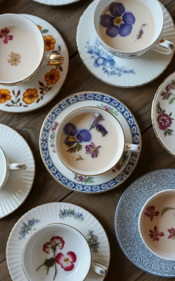 Vintage Teacup Display Ideas: How to Arrange Floral China on a Wood Table