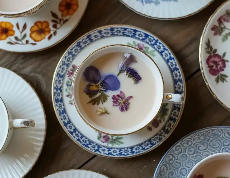 Vintage Teacup Display Ideas: How to Arrange Floral China on a Wood Table
