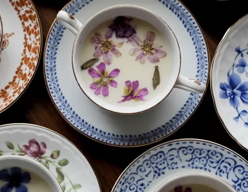 Vintage Teacup Display Ideas on a Budget with Pressed Flower Details